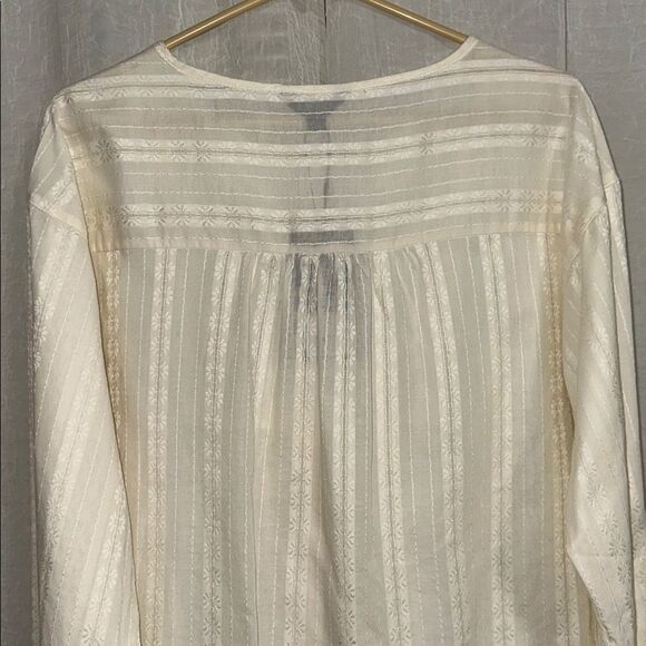 FRYE Marshmallow Ivory Cotton Crochet Lace 3/4 Sleeve Button Front Boho Blouse - Picture 8 of 14